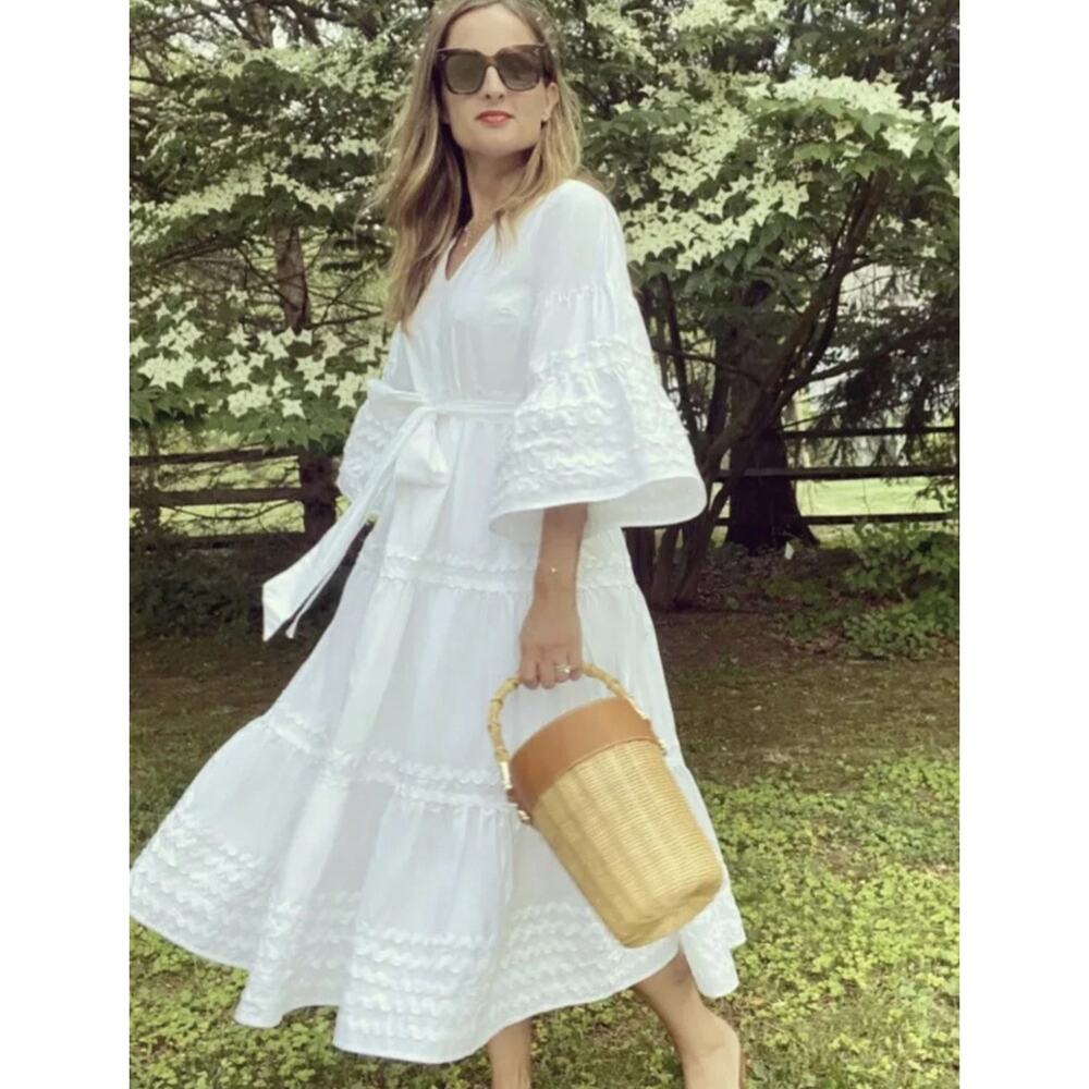 Lisa Marie Fernandez Minimalist Ric Rac Bohemian White Maxi Dress NOWT
